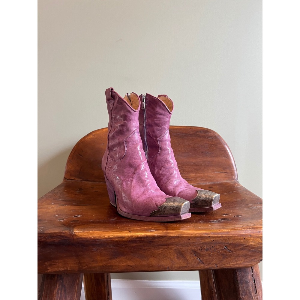 Free People Brayden Western Boots Purple Leather Metal Toe Snip Toe 36 Italy
